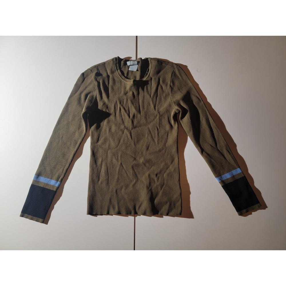Aether Olive Long Sleeve Ribbed Crew Neck Size S Women's Shirt